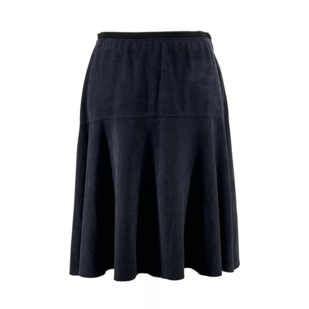 Elie Takari Women’s Faux Suede A-Line Midi Skirt Clean Raw Hem Black Size 4